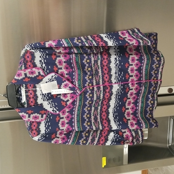 💕TRINA TURK💕 Ira 3 100% Silk Pajama Style Top ~ Fairisle Print Medium M NWT - Picture 9 of 16